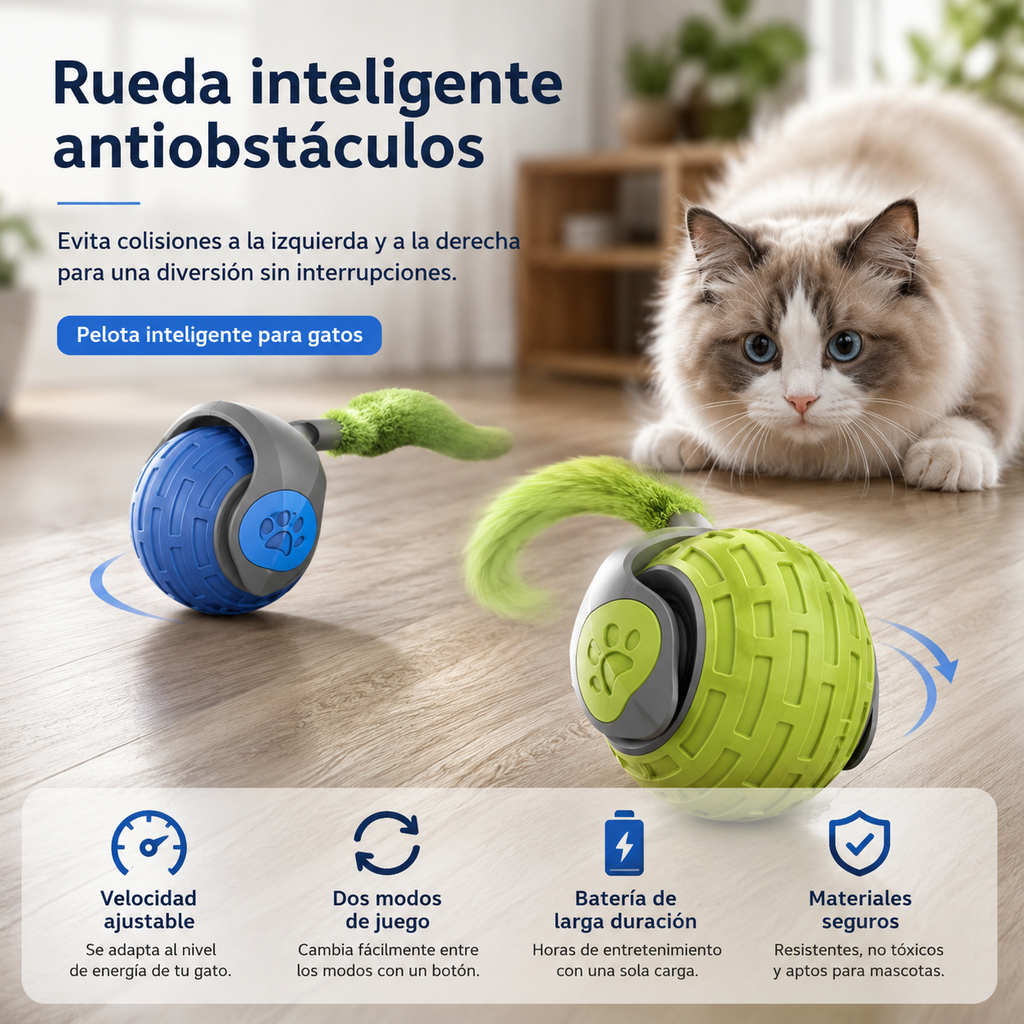 Pelota Inteligente Automática para Gatos - Juguete Interactivo Recargable